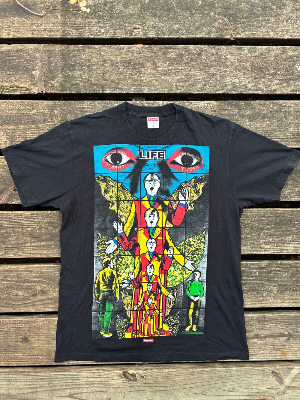 Supreme Gilbert & George LIFE 1984 Tee Black Graphic T-Shirt Size M SS19